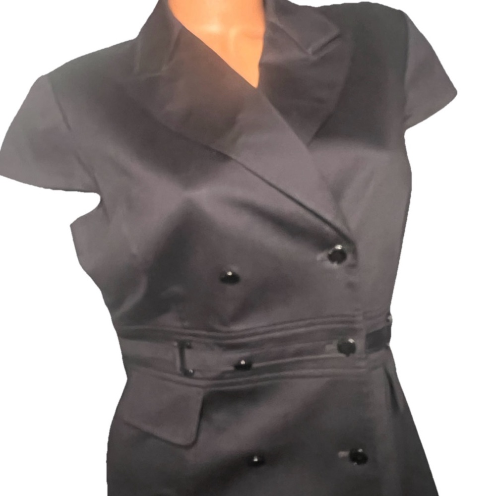 Tahari Dress 10 Black Coat Dress Knee Length Career Professional Cap Sleeves - Picture 3 of 9